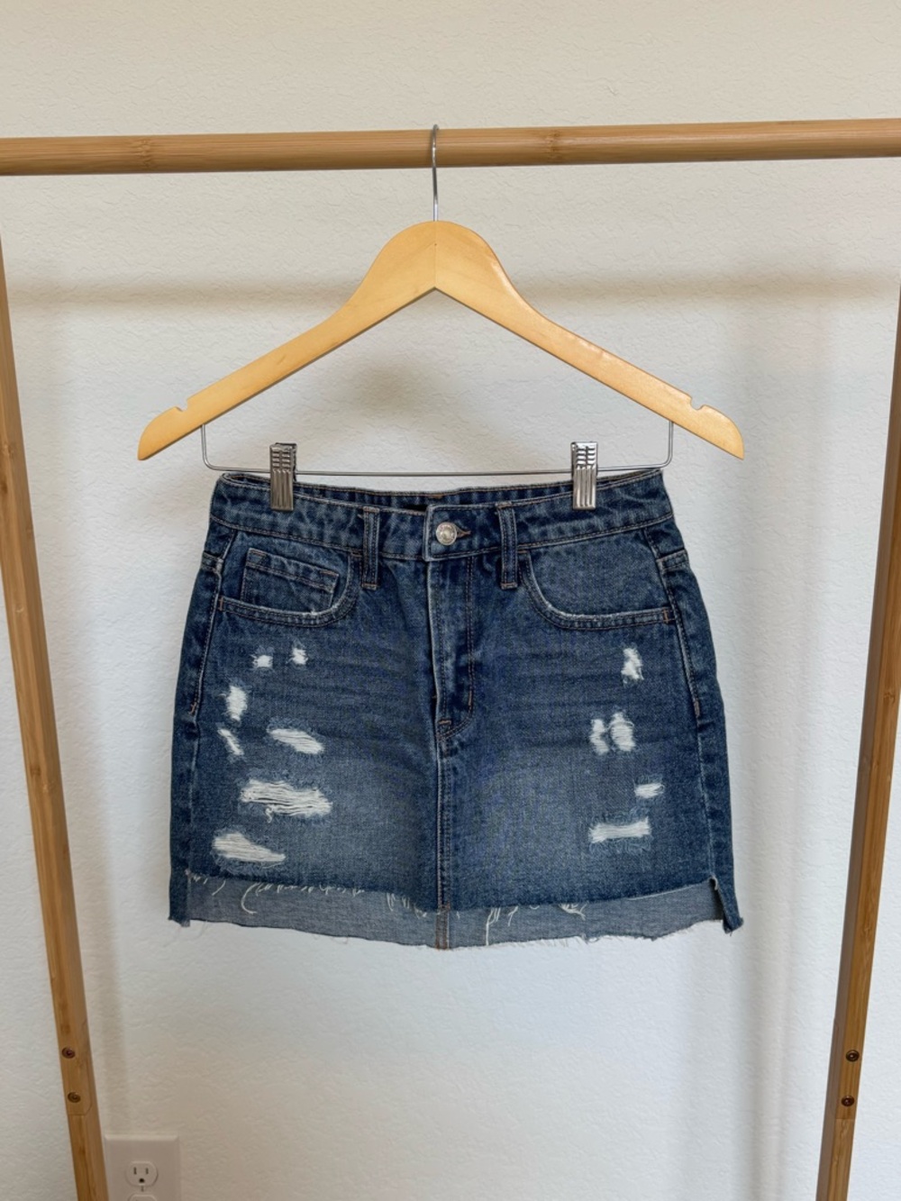 Distressed Denim Mini Skirt